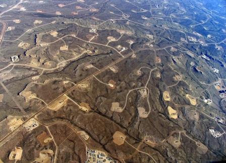 Umweltzerstörung, Luftaufnahmen der Fracking-Region Pinedale, Wyoming, USA